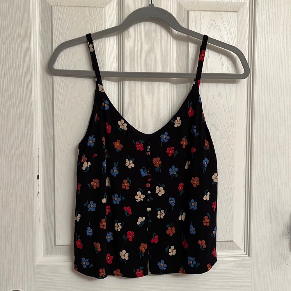 Madewell Black Button-Down Cami in Pressed Flowers Pink Green Polyester Size 0